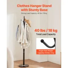 VEVOR Freestanding Coat Rack Coats Tree Stand with Stable Marble Base & 6 Hooks