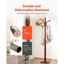 VEVOR Freestanding Coat Rack Wooden Coat Tree with Stable Large Base & 11 Hooks