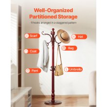 VEVOR Freestanding Coat Rack Wooden Coat Tree with Stable Large Base & 11 Hooks