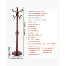 VEVOR Freestanding Coat Rack Wooden Coat Tree with Stable Large Base & 11 Hooks