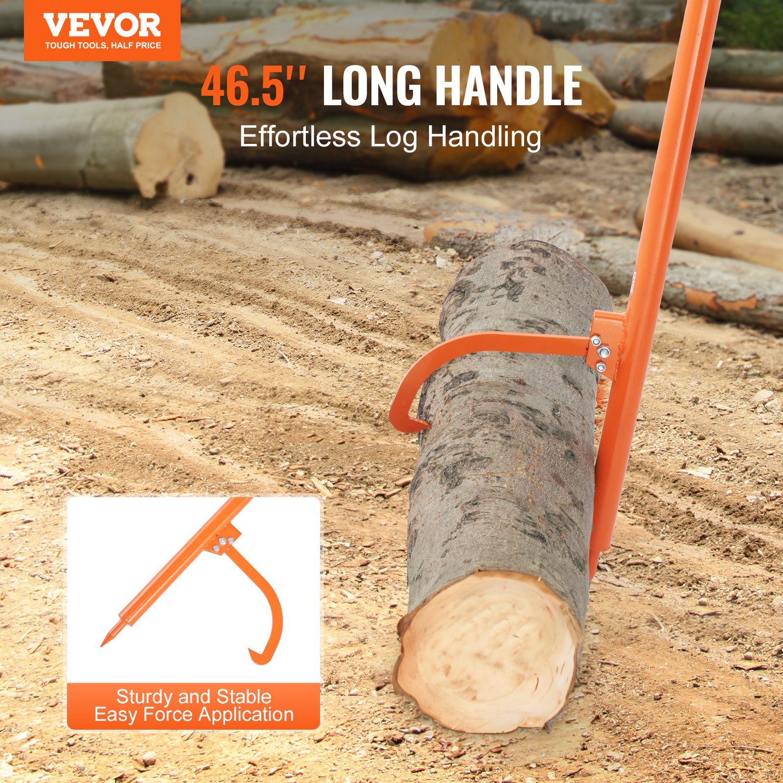 VEVOR Log Peavey, 46.5 in, Metal Handle Log Lifter, Heavy Duty Log Roller with Max 483mm Opening, Rust-Resistant Log Jack Cant Hook, Felling Log Roller Tool for Rolling, Raising, Turning Logs