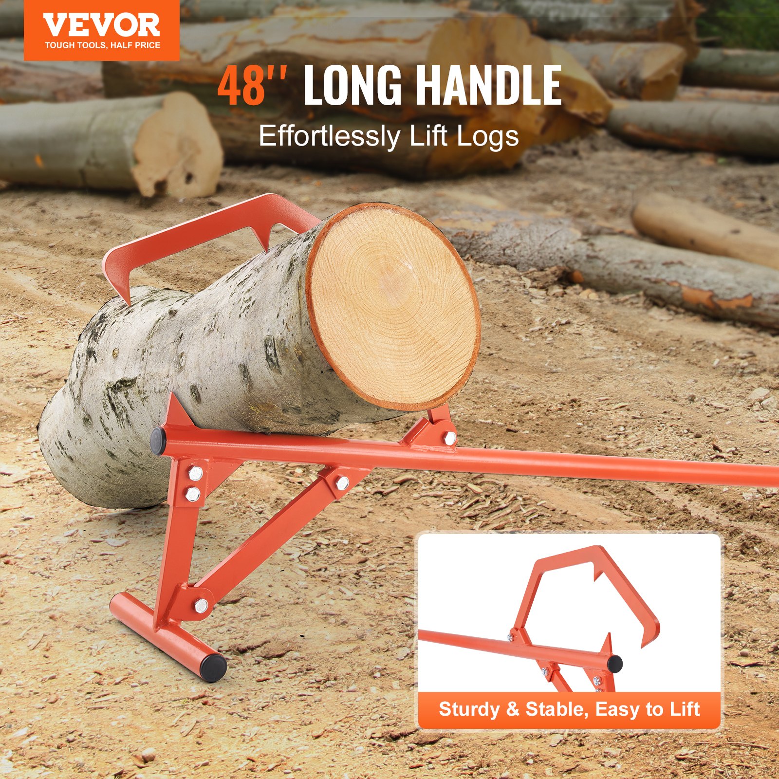 VEVOR Timberjack, 1219 mm, Heavy Duty Steel Log Roller, Log Lifter with Adjustable Cant Hook, Logging Tools Log Jack for Logs Ups to 635mm Dia, Timber Jack for Rolling Cutting and Lifting Logs