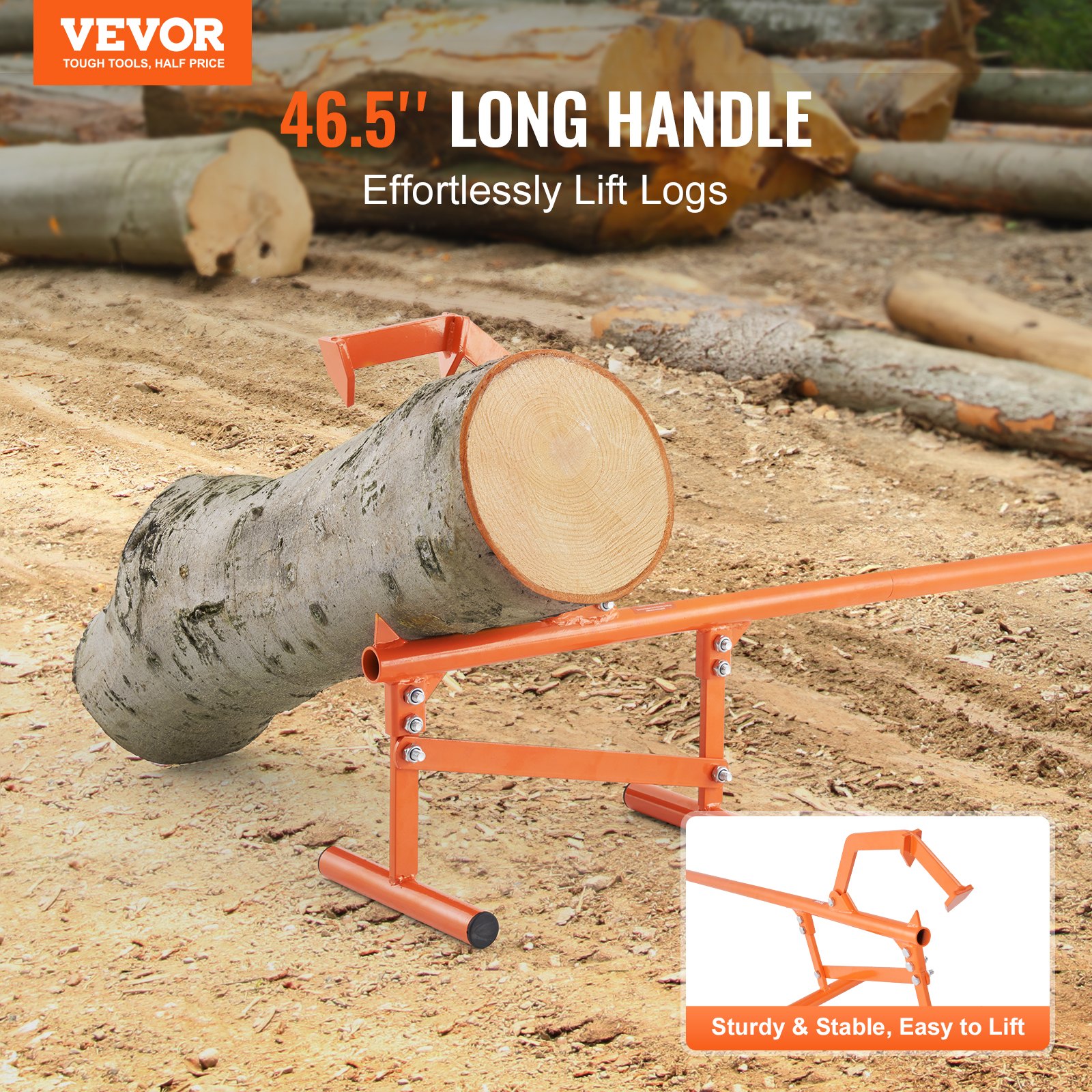 VEVOR Timberjack, 1180 mm, Heavy Duty Steel Log Lifter, Log Roller with Adjustable Cant Hook, Logging Tools Log Jack for Logs Ups to 381mm Dia, Timber Jack for Rolling Cutting Lifting Logs