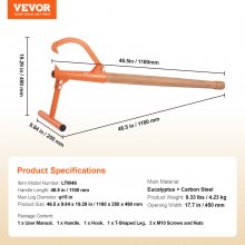 VEVOR Timberjack 46.5 in Heavy Duty Log Lifter Wooden Handle for Max 15" Dia Logs