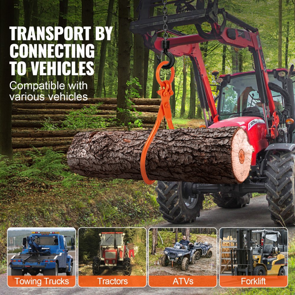 VEVOR Log Skidding Tongs,457mm 2 Claw Log Lifting Tongs, Heavy Duty Steel Lumber Skidding Tongs,350 kg Loading Capacity, Log Lifting, Handling, Dragging & Carrying Tool