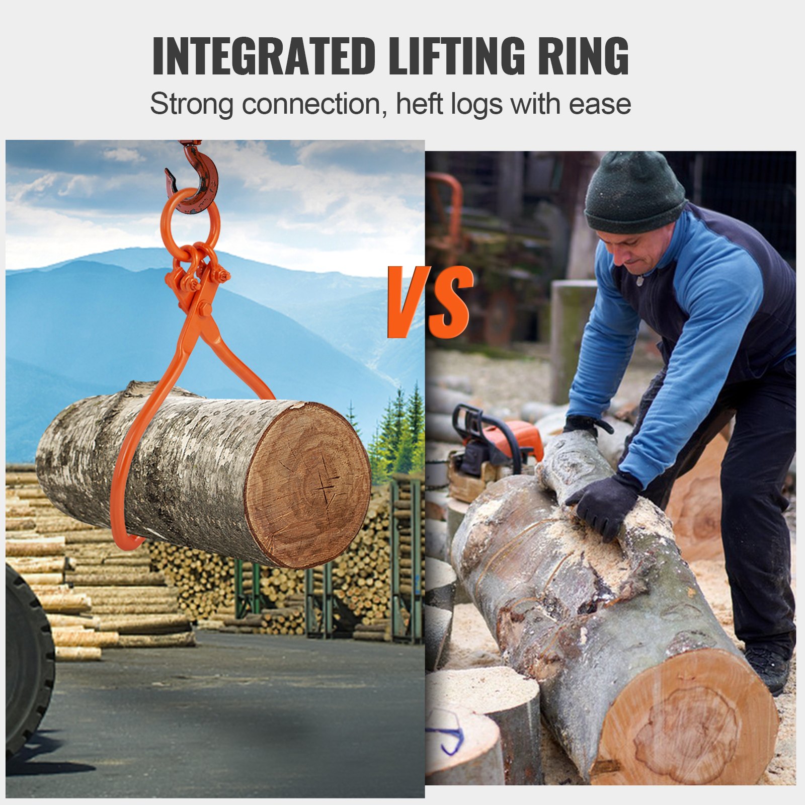 VEVOR Log Skidding Tongs,457mm 2 Claw Log Lifting Tongs, Heavy Duty Steel Lumber Skidding Tongs,350 kg Loading Capacity, Log Lifting, Handling, Dragging & Carrying Tool