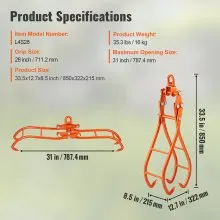 VEVOR Timber Claw Hook, 28 inch 4 Claw Log Grapple for Logging Tongs, Swivel Steel Log Lifting Tongs, Eagle Claws Design with 2205 lbs/1000 kg Loading Capacity for Tractors, ATVs, Trucks, Forklifts