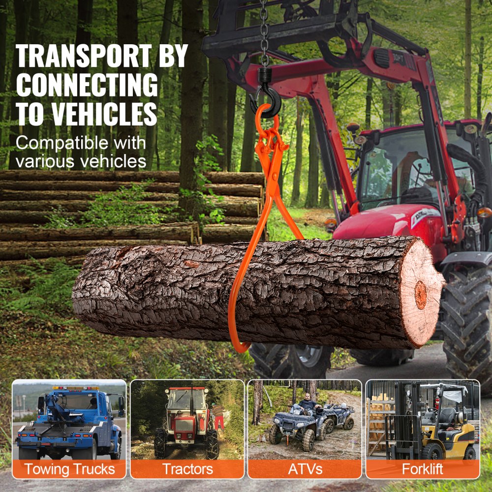 VEVOR Log Skidding Tongs, 813mm 2 Claw Log Lifting Tongs, Heavy Duty Steel Lumber Skidding Tongs, 700 kg Loading Capacity, Log Lifting, Handling, Dragging & Carrying Tool