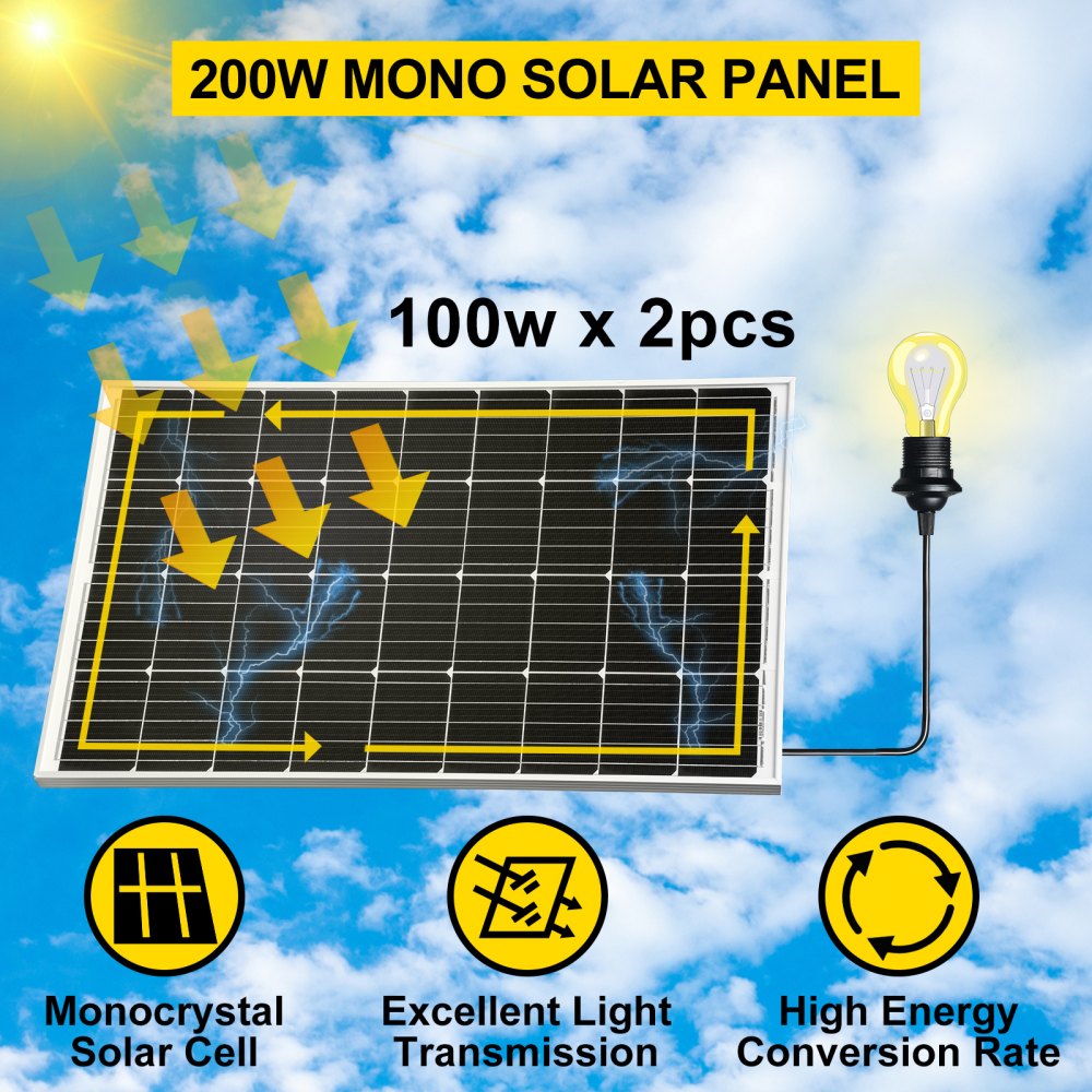 Vevor 2pcs 100w Solar Panel Kit 12v Solar Battery Charger For Rv Boat Home Camp