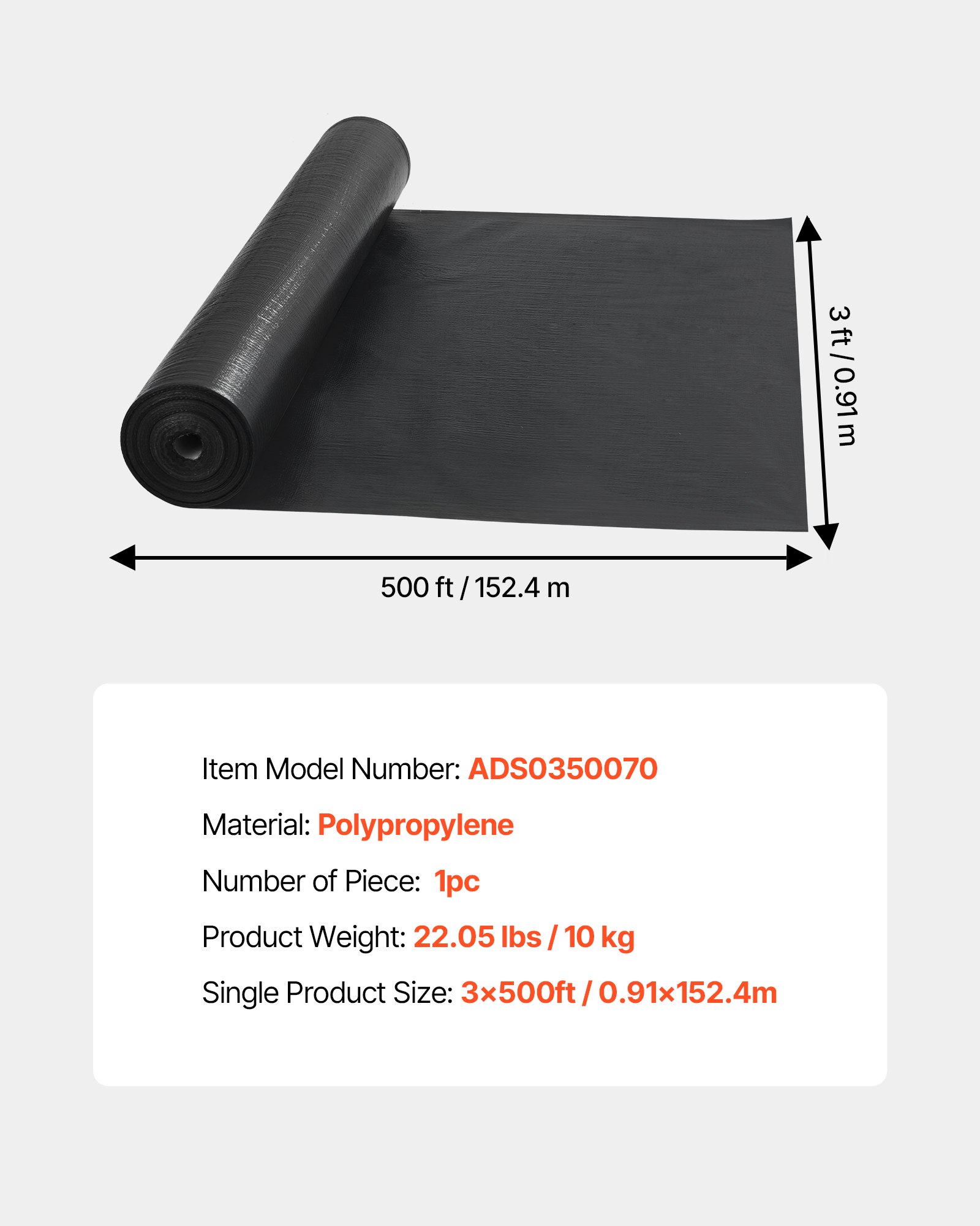 VEVOR Silt Fence Fabric Roll, 0.91 x 152.4 m Erosion Control Fencing, Industrial Grade Tough Polypropylene Fabrics for Sediment Retention, Temporary Fabric for Construction Job Sites