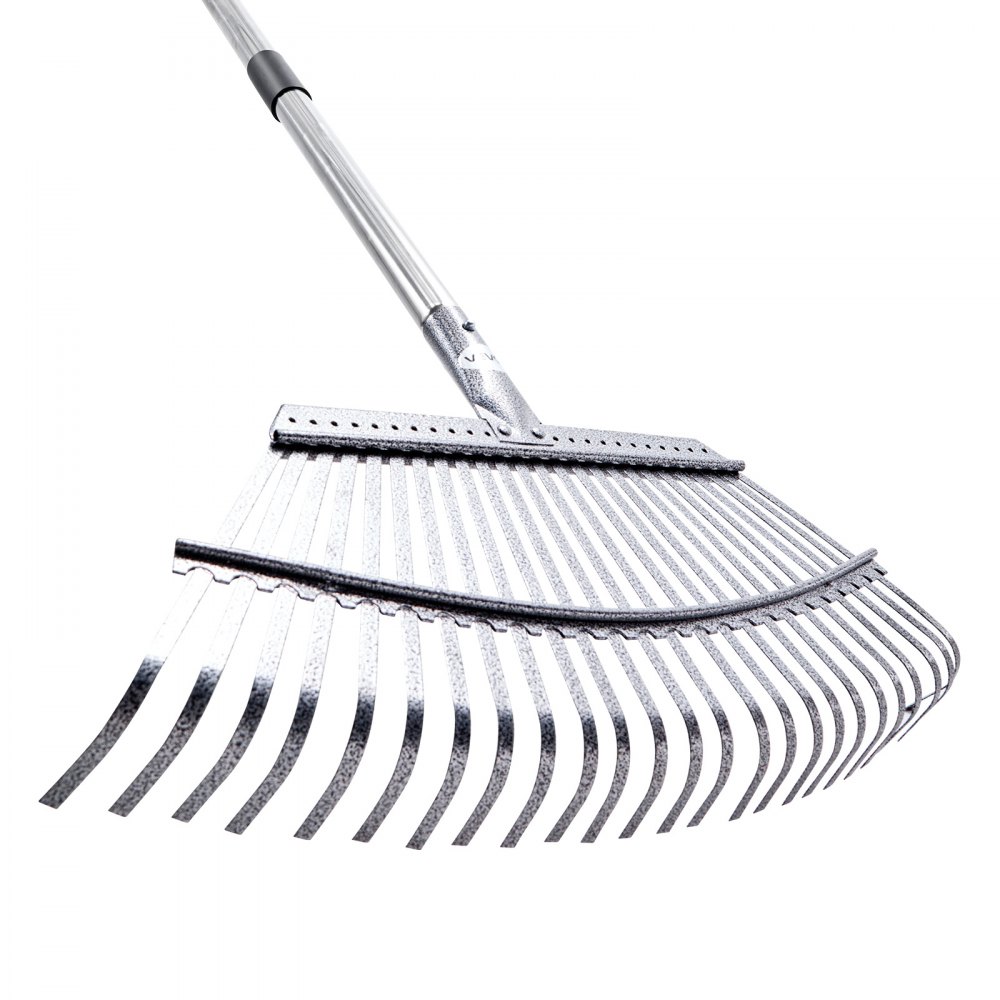 VEVOR Leaf Rake, 25 Metal Tines, Adjustable Garden Rake for Lawns with 18.3 Inch Wide Head & 36.4-72.8 Inch Long Handle, Heavy Duty Stainless Steel Small Leaves Tool for Gardening Camping Yard Grass