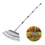 VEVOR Leaf Rake, 25 Metal Tines, Adjustable Garden Rake for Lawns with 18.3 Inch Wide Head & 36.4-72.8 Inch Long Handle, Heavy Duty Stainless Steel Small Leaves Tool for Gardening Camping Yard Grass