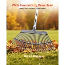 VEVOR Leaf Rake Steel Garden Rake 25-Tine 36.4-72.8 Inch Adjustable Long Handle