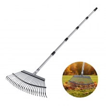 VEVOR Leaf Rake Steel Garden Rake 25-Tine 36.4-72.8 Inch Adjustable Long Handle