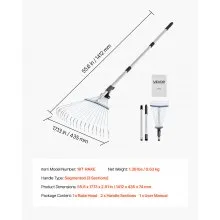VEVOR Leaf Rake Steel Garden Rake 18-Tine 32.3-55.6 Inch Adjustable Long Handle