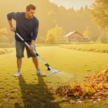 VEVOR Leaf Rake Steel Garden Rake 18-Tine 32.3-55.6 Inch Adjustable Long Handle