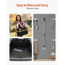VEVOR Leaf Rake Steel Garden Rake 15-Tine with 32-63 Inch Adjustable Long Handle