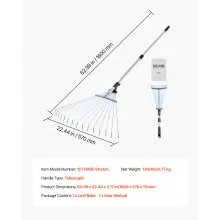 VEVOR Leaf Rake Steel Garden Rake 15-Tine with 32-63 Inch Adjustable Long Handle