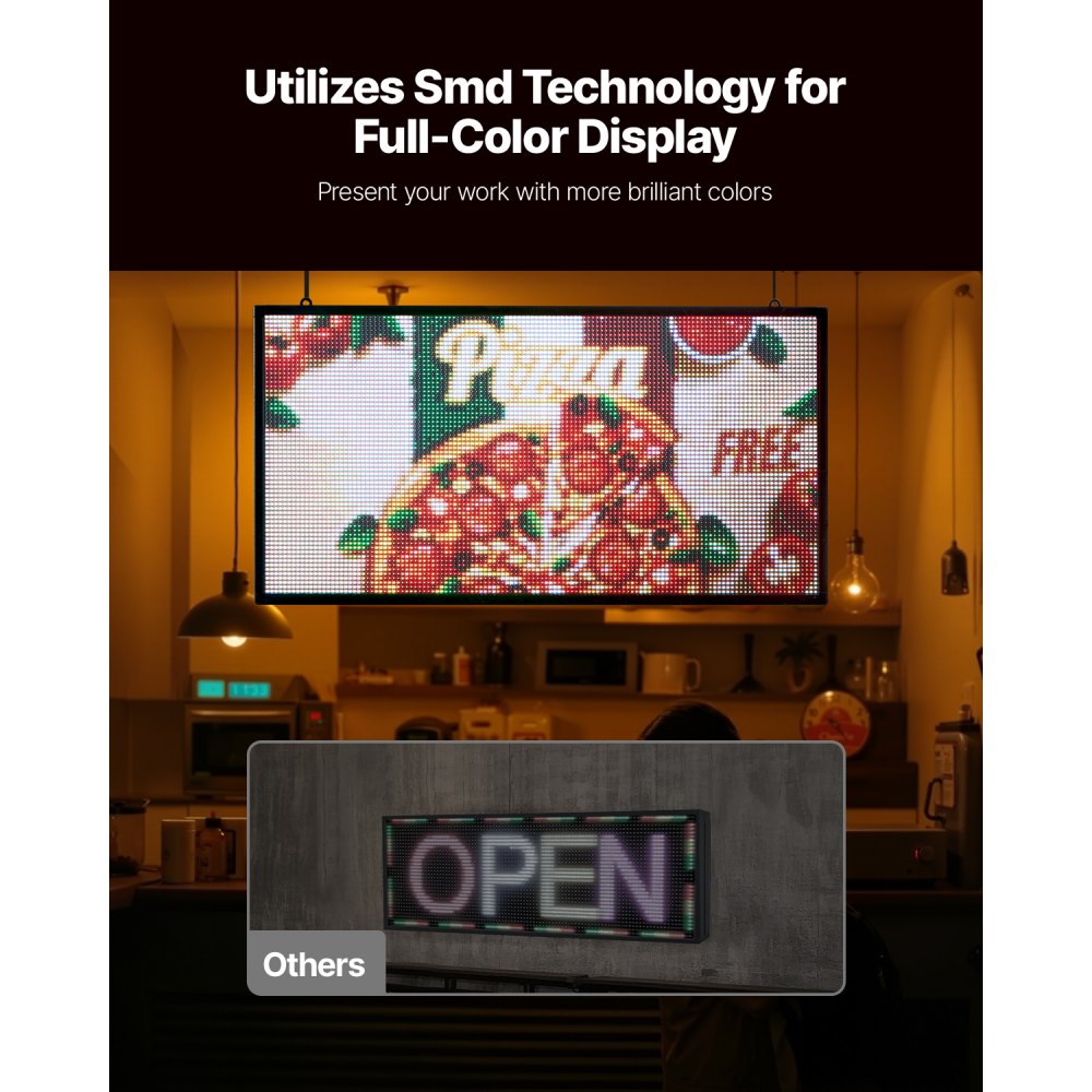 VEVOR Programmable LED Sign, P5 Full Color Flexible Digital Scrolling Panel, DIY Custom Text Pattern GIF Display, Bluetooth APP Control Message Board for Store Business Advertising, Indoor 27x14 in