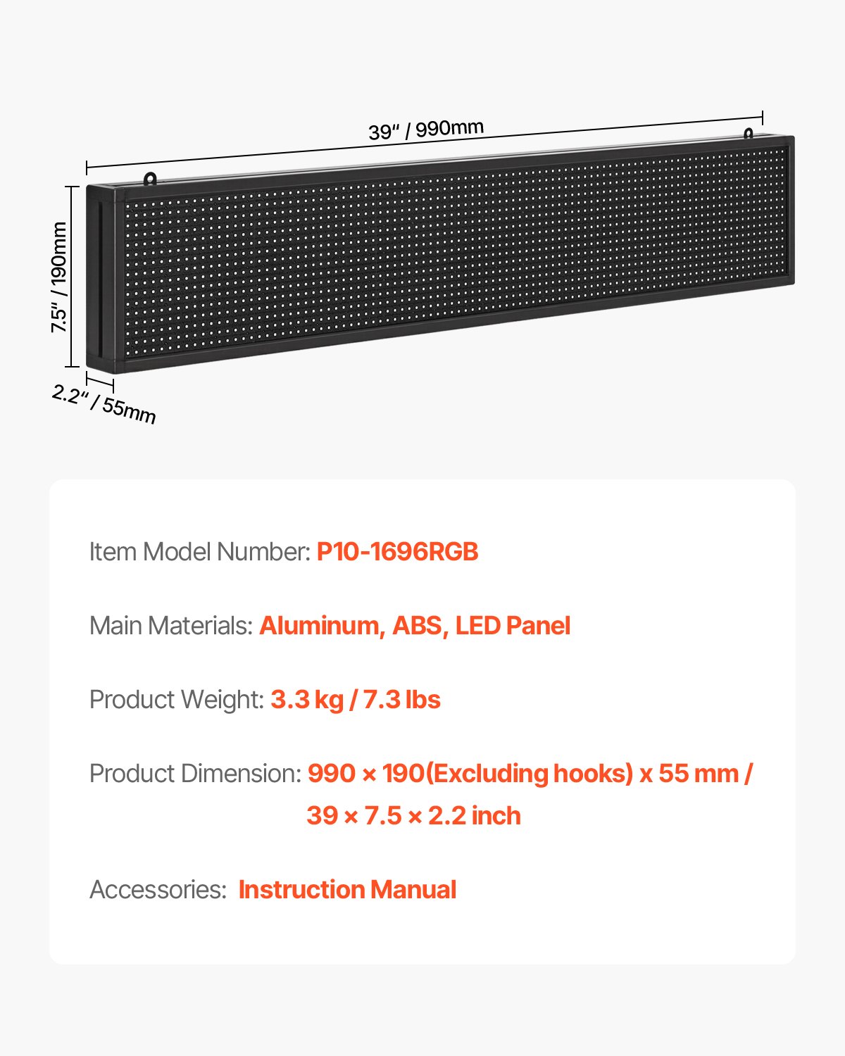 VEVOR Programmable LED Sign, P10 Full Color Flexible Digital Scrolling Panel, DIY Custom Text Pattern GIF Display Board, Bluetooth APP Control Message Shop Sign for Store Business Advertising, 40x8 in