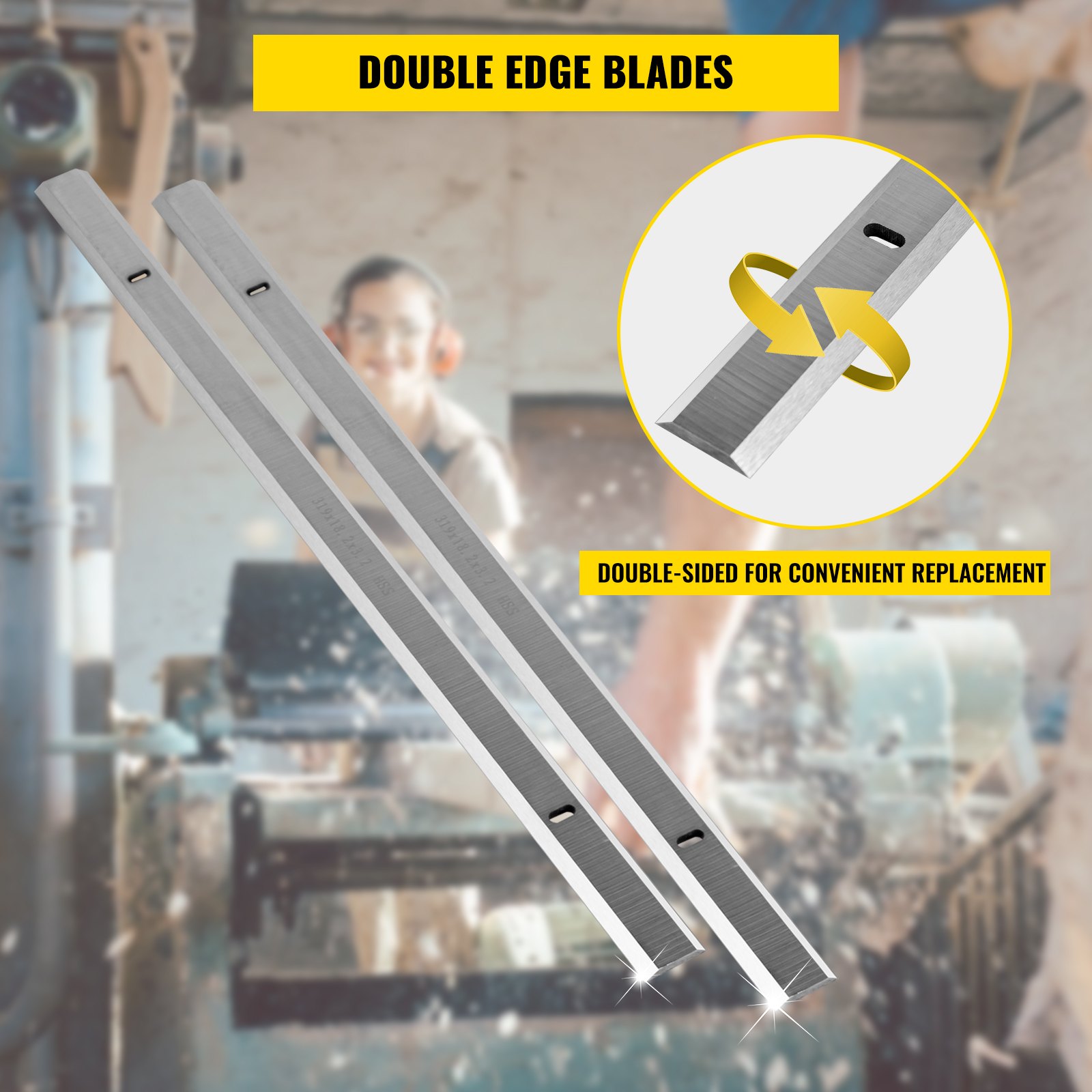 VEVOR 2PCs HSS Planer Blades 319x18.2x3.2mm Double Edges MB1931 EMB1931 Planer