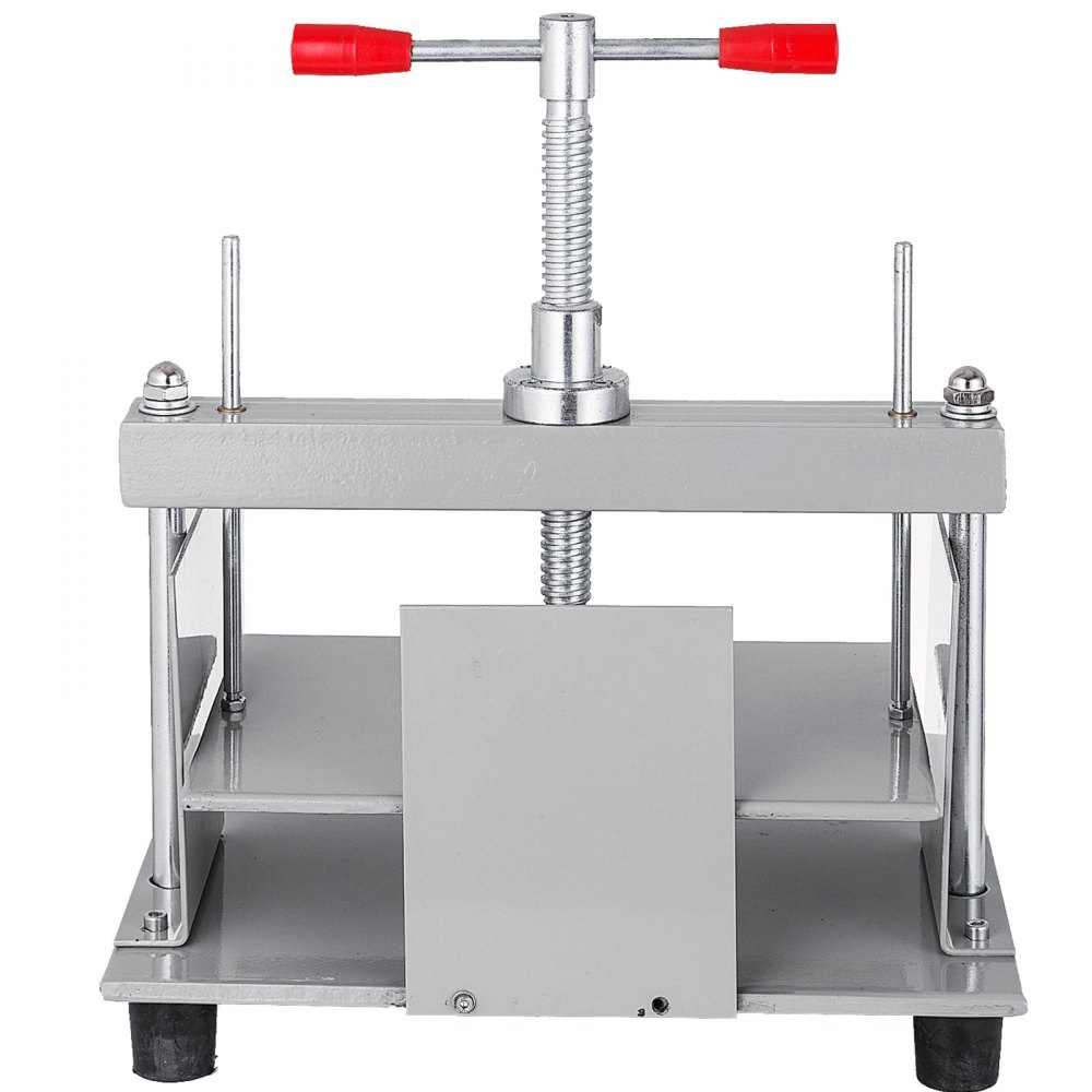 VEVOR manual paper press machine with red-handled lever and steel frame.