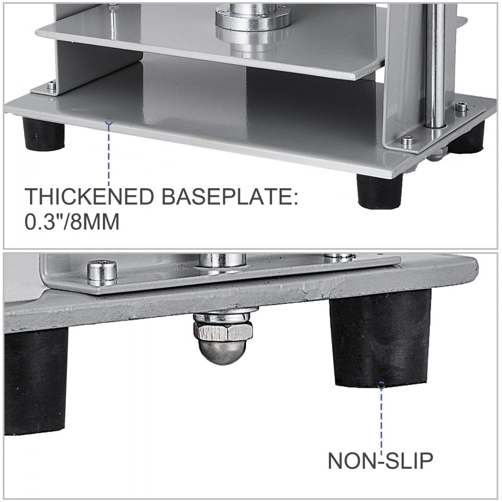 VEVOR manual paper press machine with thickened baseplate and non-slip feet.