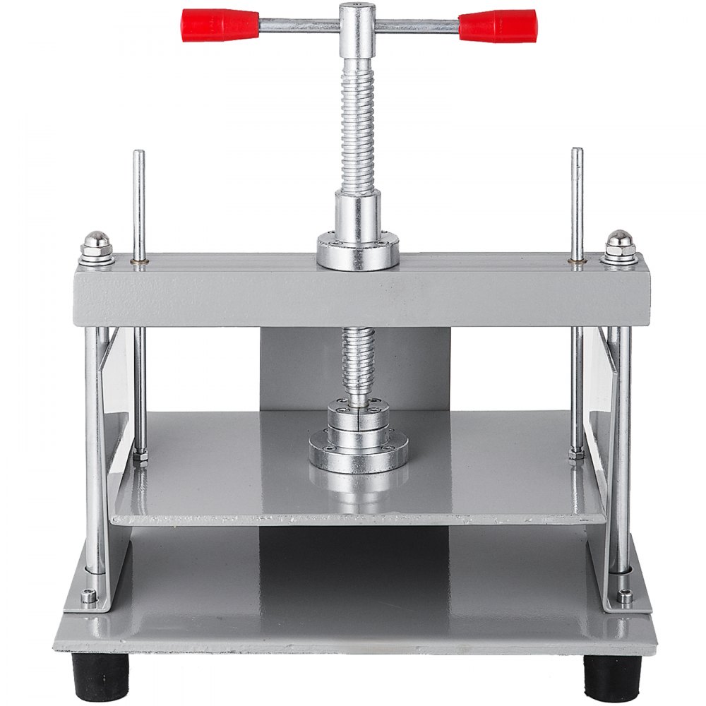 VEVOR manual paper press machine with red handles, metal frame, and adjustable plates.