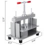 VEVOR manual paper press machine with red handles, sturdy metal frame, and dimensional details.