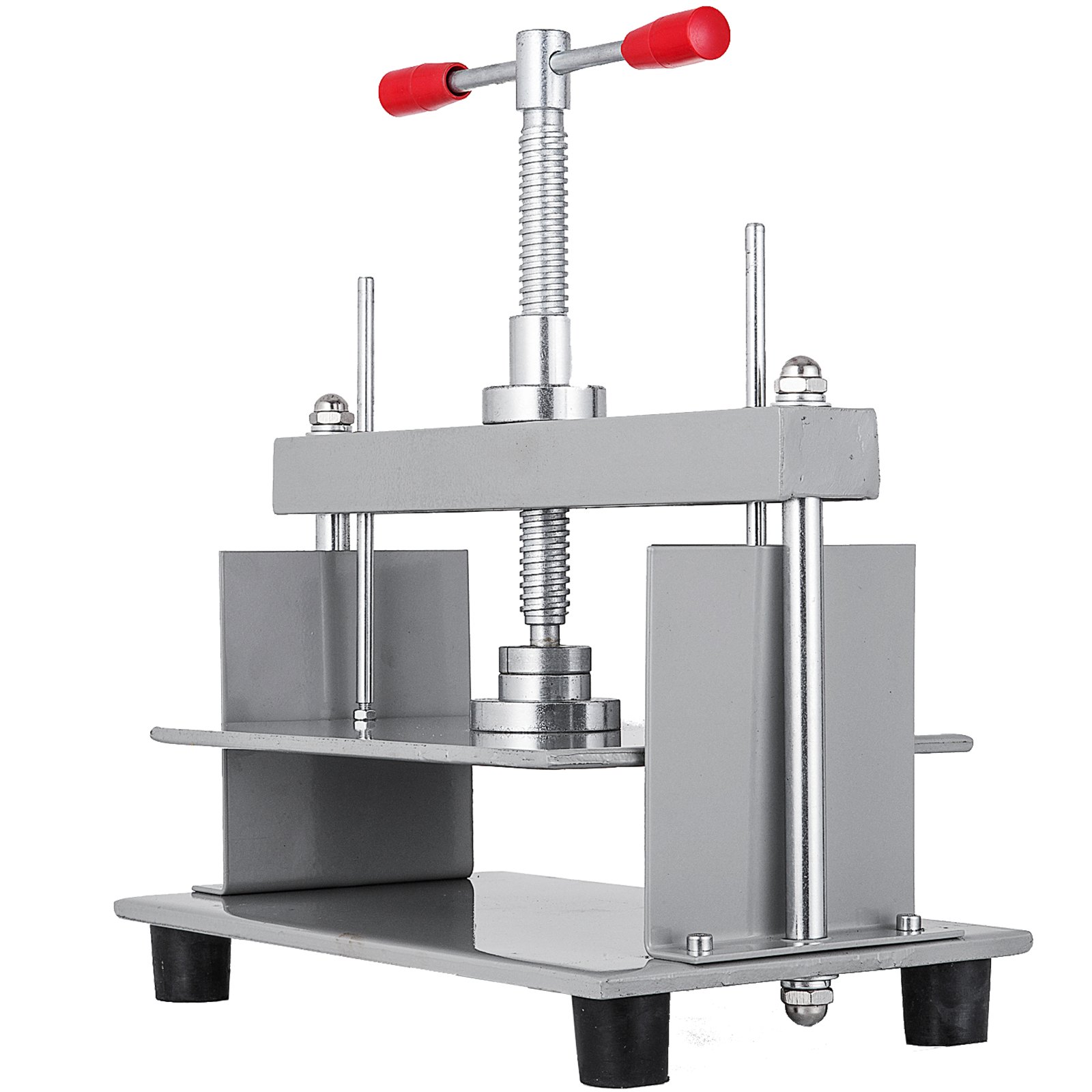 VEVOR manual paper press machine with red handles and metallic frame.