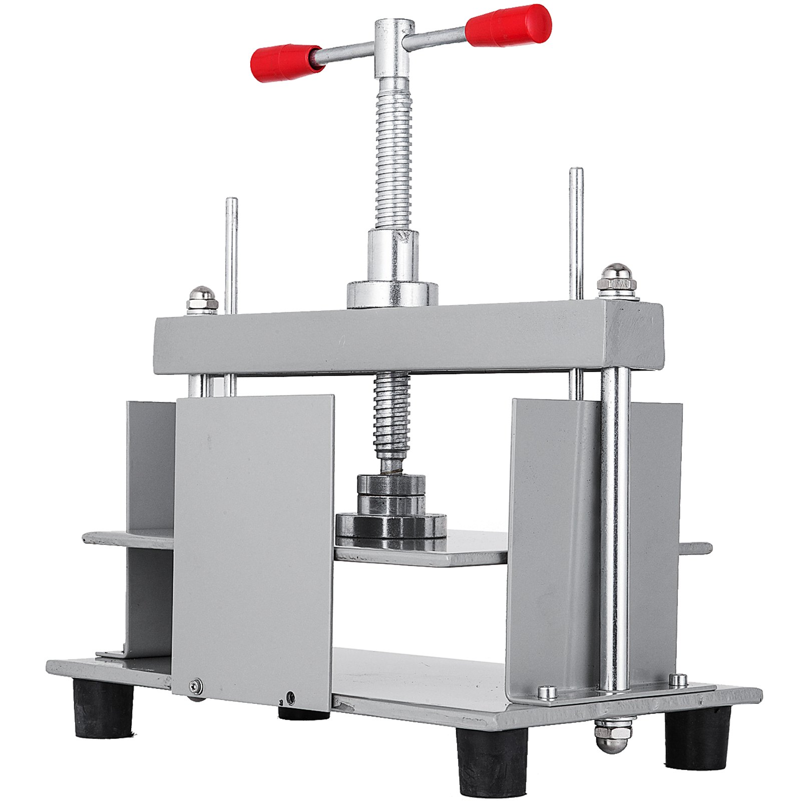 VEVOR manual paper press machine with red handles and metallic construction.