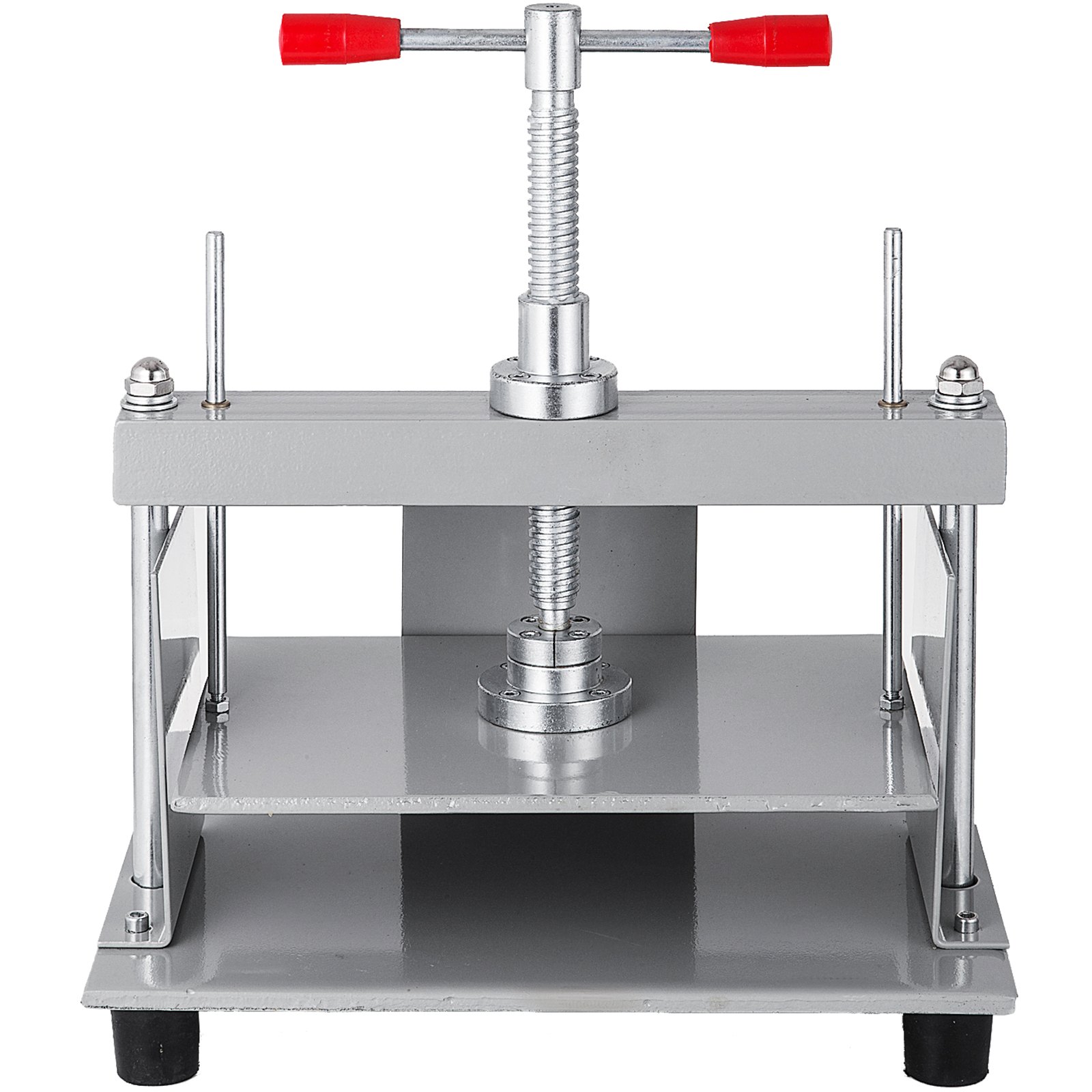 VEVOR manual paper press machine with red handles, metal frame, and adjustable plates.