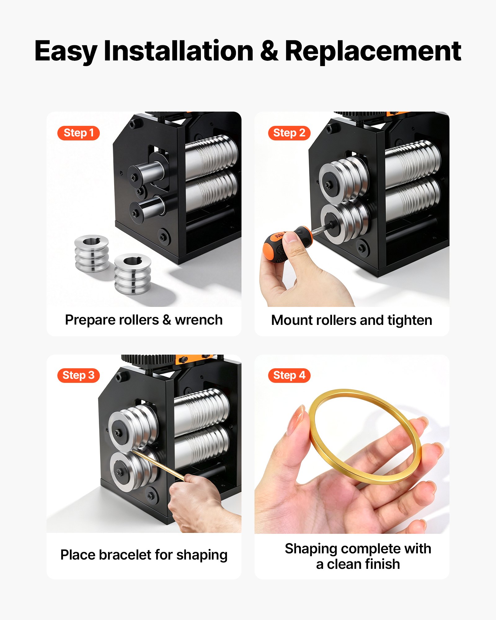 VEVOR Replacement Roller for Rolling Mill 3 Sizes Grooves 2 Square Rollers, Jewelry DIY Tool Accessory Parts, Premium Alloy Steel, Easy Installation, for Pressing Ductile Metals, Gold, Silver, Brass