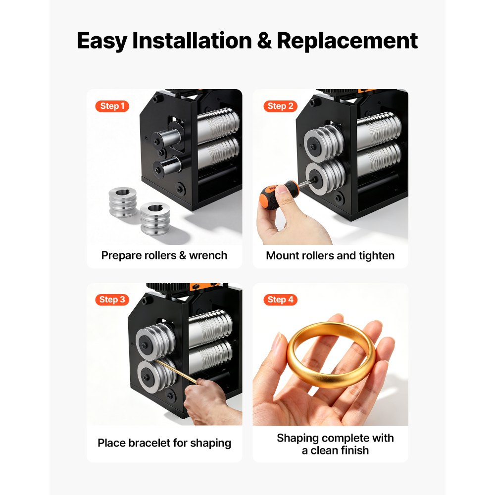 VEVOR Replacement Roller for Rolling Mill 3 Sizes Grooves 2 Domed Rollers, Jewelry DIY Tool Accessory Parts, Premium Alloy Steel, Easy Installation, for Pressing Ductile Metals, Gold, Silver, Brass