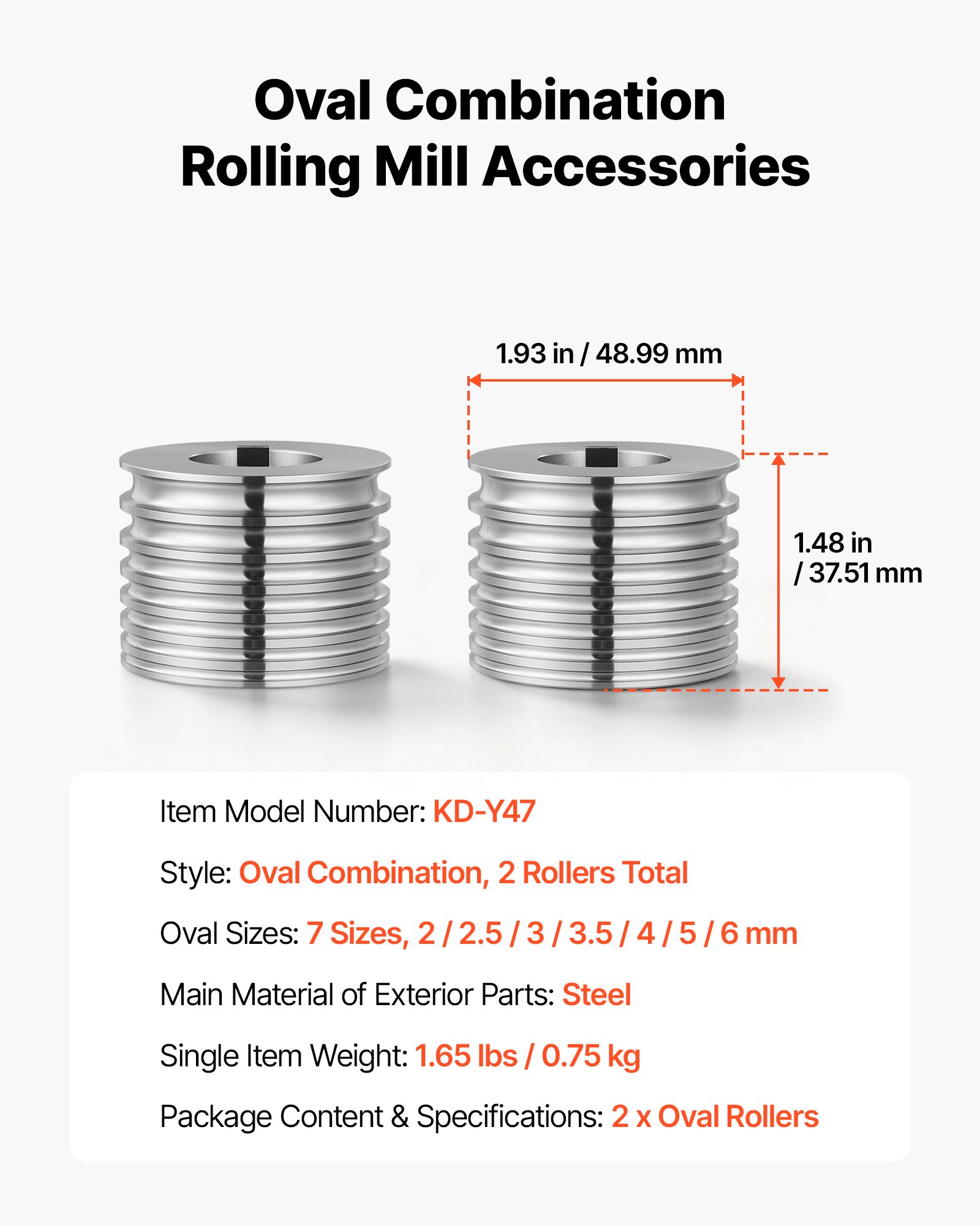 VEVOR Replacement Roller for Rolling Mill 7 Sizes Grooves 2 Oval Rollers, Jewelry DIY Tool Accessory Parts, Premium Alloy Steel, Easy Installation, for Pressing Ductile Metals, Gold, Silver, Brass