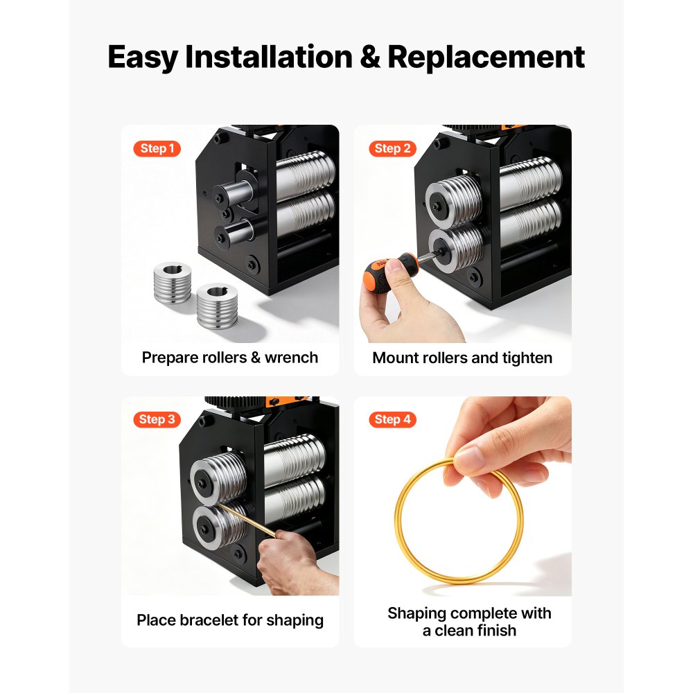 VEVOR Replacement Roller for Rolling Mill 7 Sizes Grooves 2 Round Rollers, Jewelry DIY Tool Accessory Parts, Premium Alloy Steel, Easy Installation, for Pressing Ductile Metals, Gold, Silver, Brass