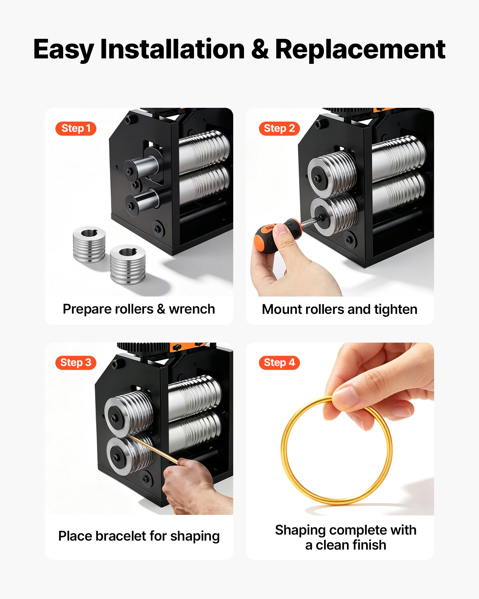 VEVOR Replacement Roller for Rolling Mill 7 Sizes Grooves 2 Round Rollers, Jewelry DIY Tool Accessory Parts, Premium Alloy Steel, Easy Installation, for Pressing Ductile Metals, Gold, Silver, Brass