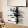 VEVOR Glass Floating Shelves, Holds up to 18 lbs, TV Wall Mount with Shelf，Strengthened Floating Entertainment Center for DVD Players / PS4 / Cable Boxes/Game Consoles/Sky Box/TV Accessories-3 Tiers