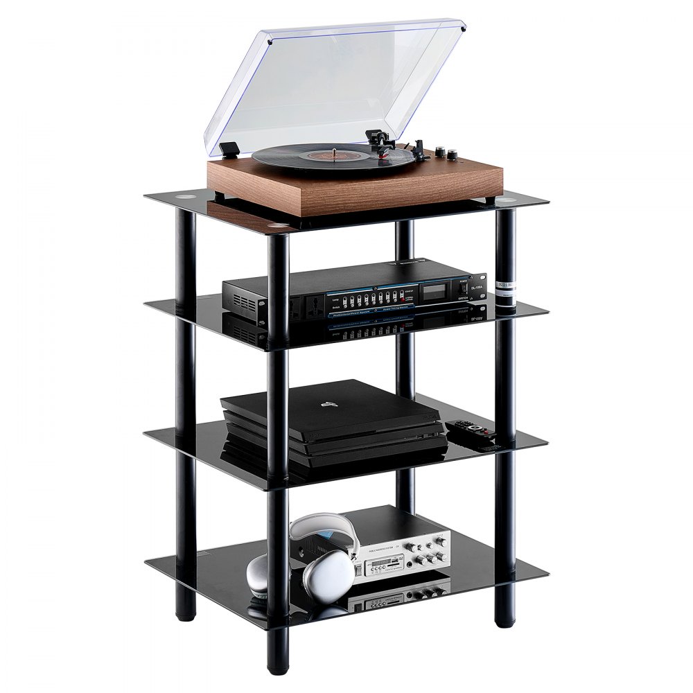 VEVOR 4-Tier AV Media Stand Strengthened Tempered Glass Audio/Video Stand Shelf