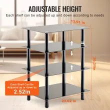 VEVOR 4-Tier AV Media Stand Strengthened Tempered Glass Audio-Video Media Stand, AV Media Stand Corner Shelf Corner Shelves Component Cabinet Stereo Audio Rack Stand Tower Perfect for DVD Players For Game Console/TV Box, Living Room Storage, Corner Entertainment Center, Black