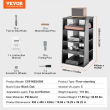 VEVOR 5-Tier AV Media Stand, Wooden Audio-Video Media Stand for DVD Players/Cable Boxes/Games Consoles, Height-Adjustable Media Storage Cabinet for Gaming, Recording Room, Black