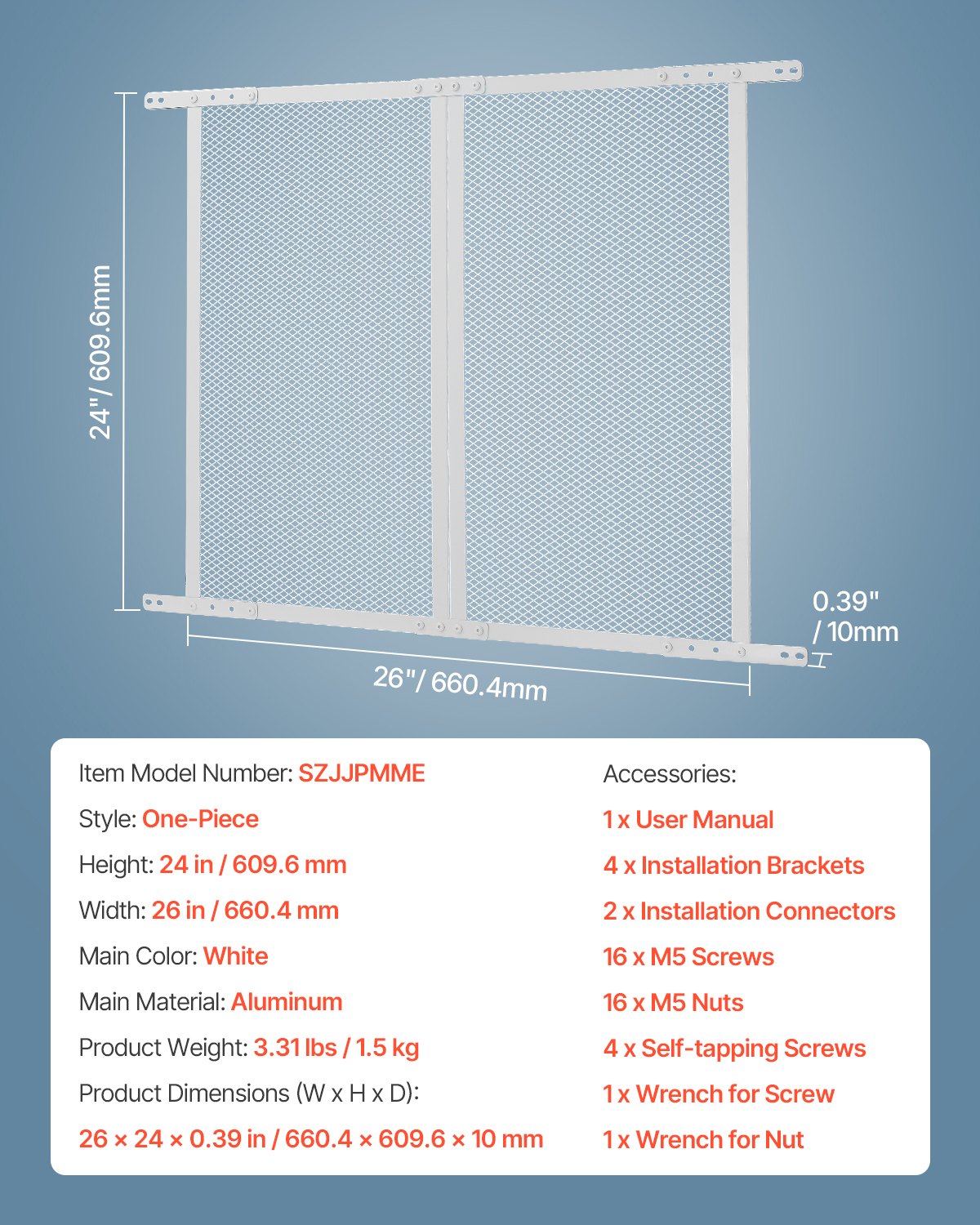 VEVOR RV Screen Door Protector, 660.4 x 609.6 mm Door Grille, Easy to Install and Disassemble, Reinforced Breathable Protective Mesh, Aluminum Alloy Camper RV Entry Protector for Pet Protection, White