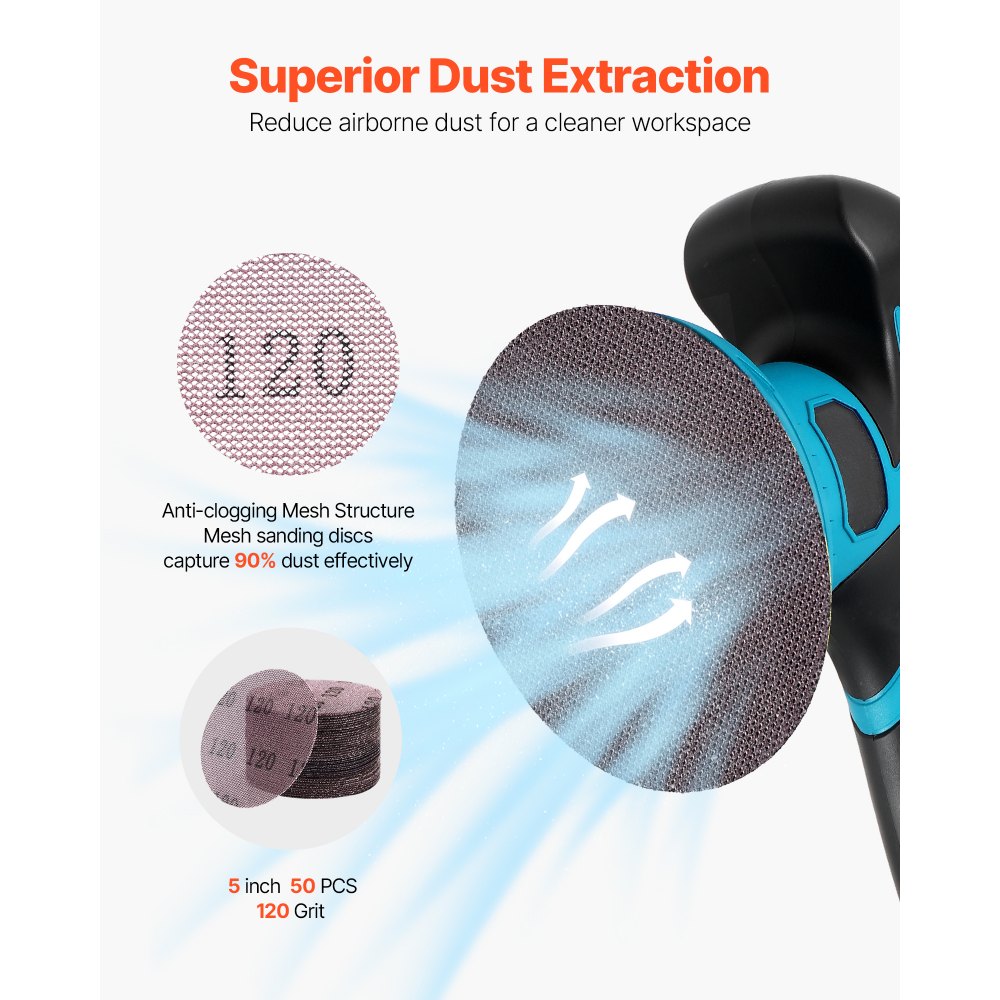 VEVOR 5-inch Mesh Abrasive Sanding Discs, 50PCS 120 Grit Anti-Clogging Ceramic Sandpapers Dust Free, Hook-and-Loop Sanding Discs for Metal Wood Plaster Sanding, Car Body Repair, Paint Removal
