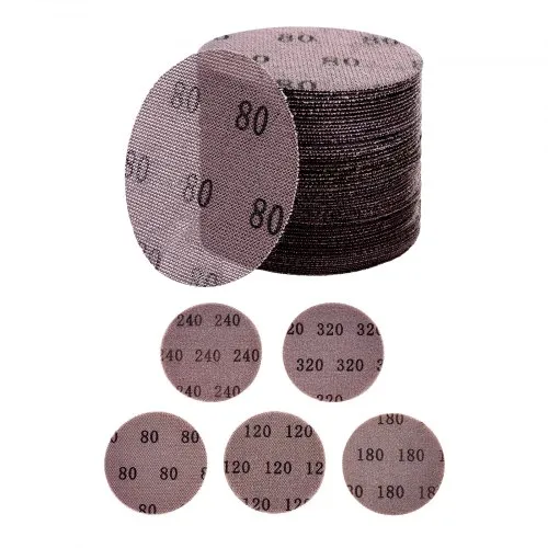 VEVOR 5-inch Mesh Abrasive Sanding Discs 50PCS, Grit 80/120/180/240/320 Assorted Anti-Clogging Ceramic Mesh Sandpapers, Hook-and-Loop Sanding Discs for Metal Wood Plaster, Car Body, Paint Removal
