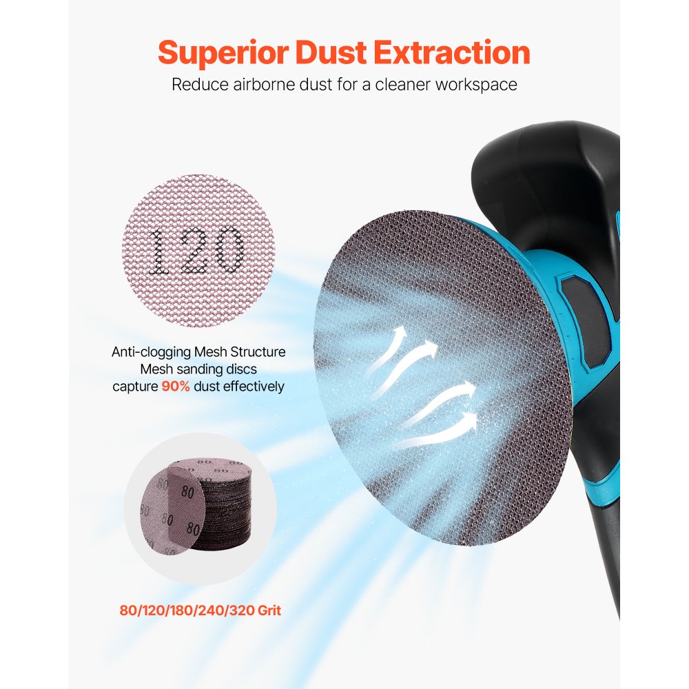 VEVOR 5-inch Mesh Abrasive Sanding Discs 50PCS, Grit 80/120/180/240/320 Assorted Anti-Clogging Ceramic Mesh Sandpapers, Hook-and-Loop Sanding Discs for Metal Wood Plaster, Car Body, Paint Removal