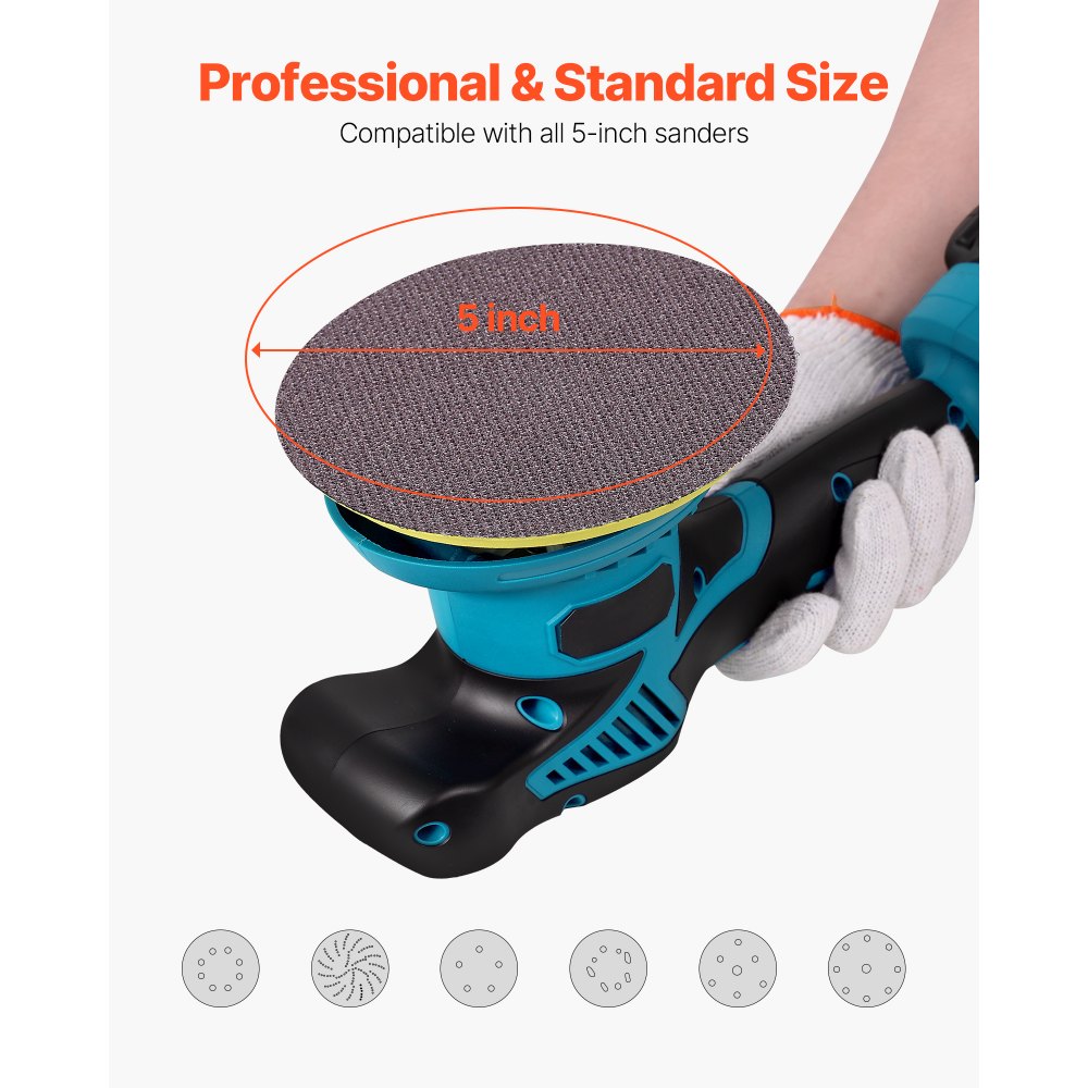 VEVOR 5-inch Mesh Abrasive Sanding Discs 50PCS, Grit 80/120/180/240/320 Assorted Anti-Clogging Ceramic Mesh Sandpapers, Hook-and-Loop Sanding Discs for Metal Wood Plaster, Car Body, Paint Removal