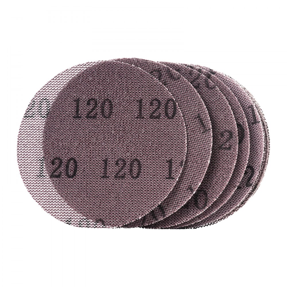 VEVOR 5-inch Mesh Abrasive Sanding Discs 50PCS, Grit 80/120/180/240/320 Assorted Anti-Clogging Ceramic Mesh Sandpapers, Hook-and-Loop Sanding Discs for Metal Wood Plaster, Car Body, Paint Removal