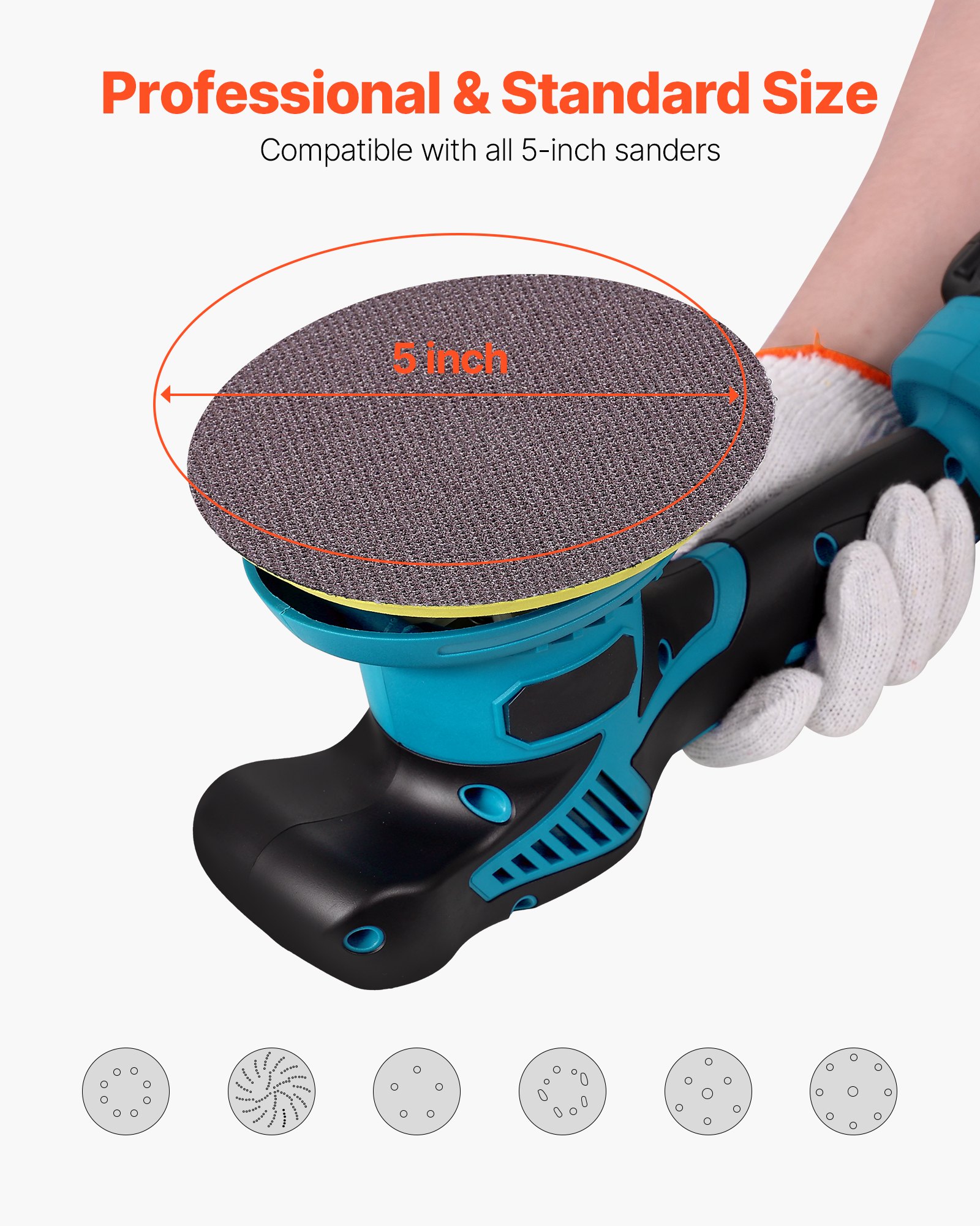 VEVOR 5-inch Mesh Abrasive Sanding Discs 50PCS, Grit 80/120/180/240/320 Assorted Anti-Clogging Ceramic Mesh Sandpapers, Hook-and-Loop Sanding Discs for Metal Wood Plaster, Car Body, Paint Removal
