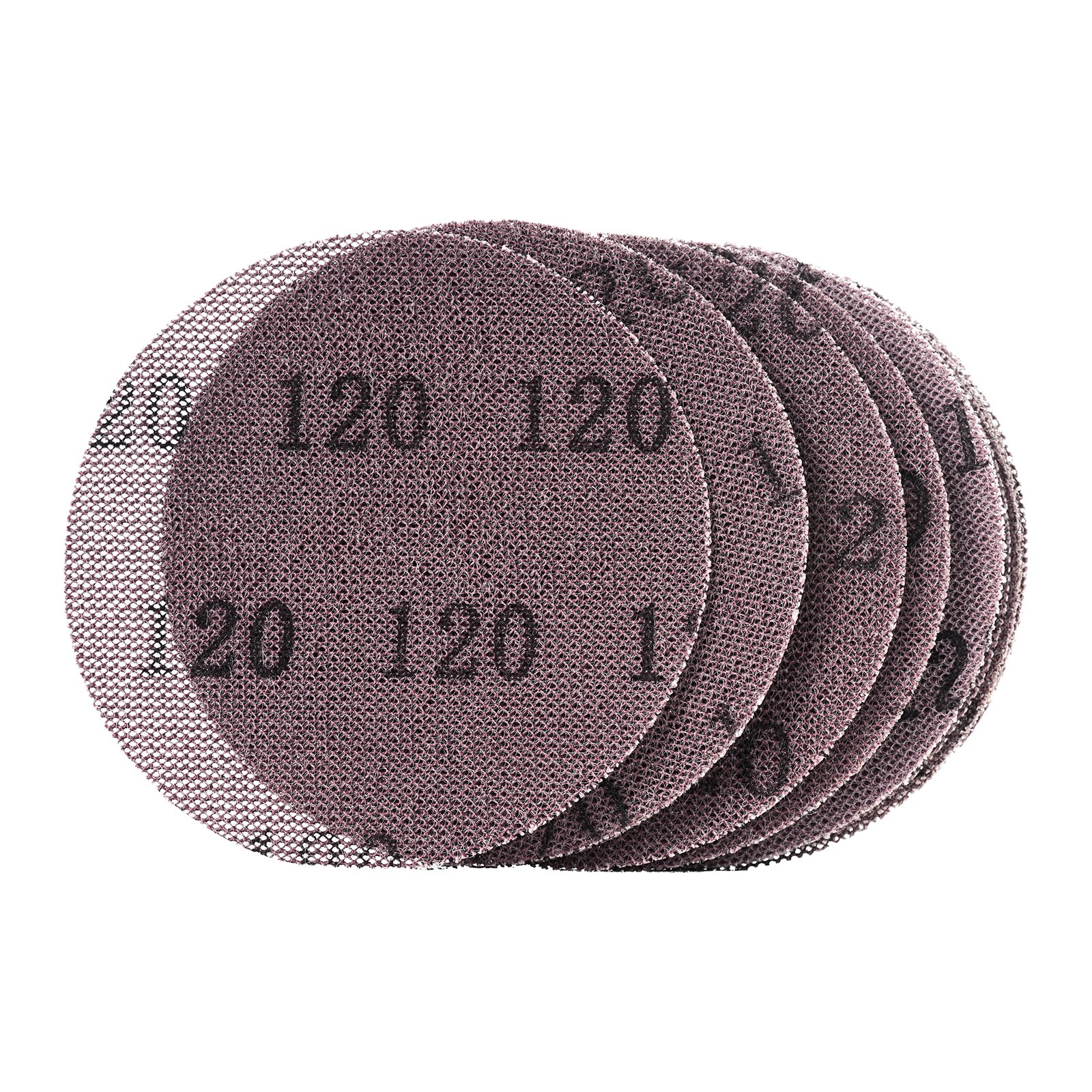 VEVOR 5-inch Mesh Abrasive Sanding Discs 50PCS, Grit 80/120/180/240/320 Assorted Anti-Clogging Ceramic Mesh Sandpapers, Hook-and-Loop Sanding Discs for Metal Wood Plaster, Car Body, Paint Removal