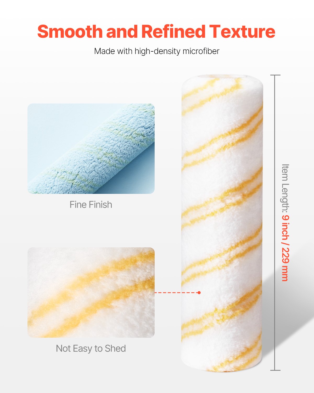 VEVOR Paint Roller Covers, 12 Pack 9 Inch Shedless Roller Covers, 3/8 Inch Nap High Dense Roller Covers for Roller Frame & Paint Roller Kit, Paint Rollers for Painting Walls, House Painting Supplies